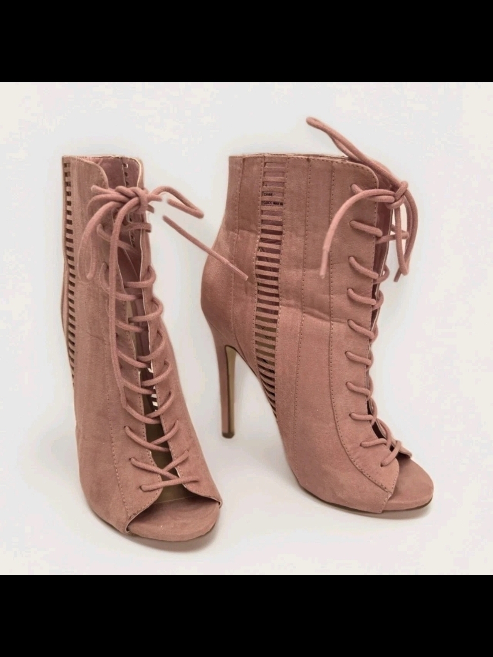 ​ShoeDazzle Lace Up Booties Size 7 - Pale Pink Peep Toe High Heel Ankle Boots